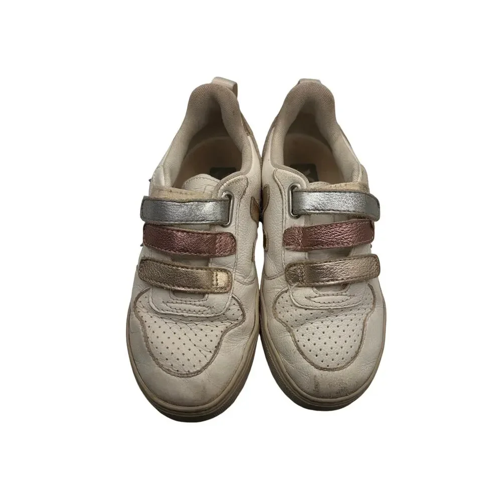 Veja Kids White Leather Sneakers Rose Gold Size 1 Girls Shoes Metallic School